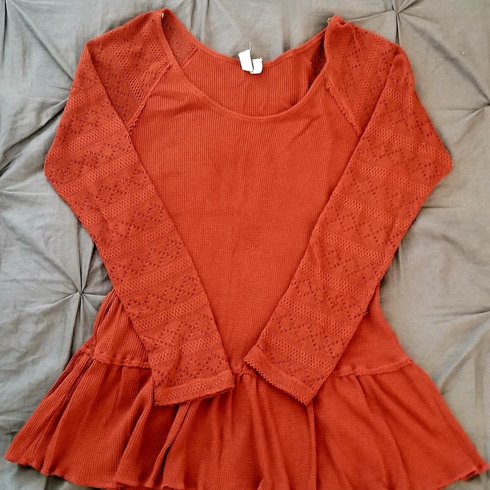 We The Free/Free People Rust Peplum Shirt M